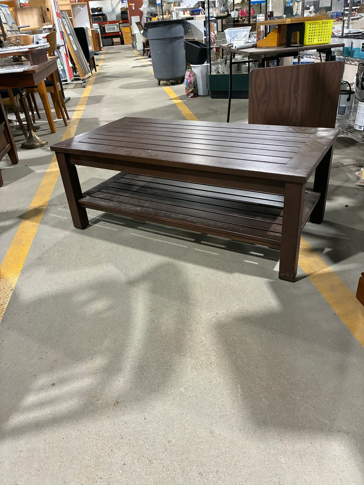 Dark Espresso Slatted Coffee Table with Lower Shelf