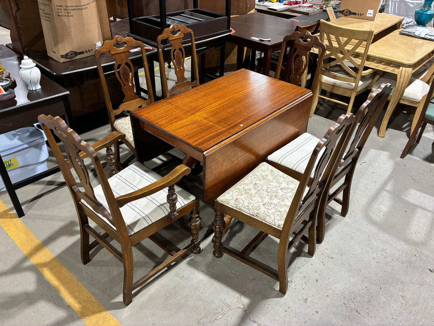 Vintage Drop Leaf Dining Table Set with 6 Chairs