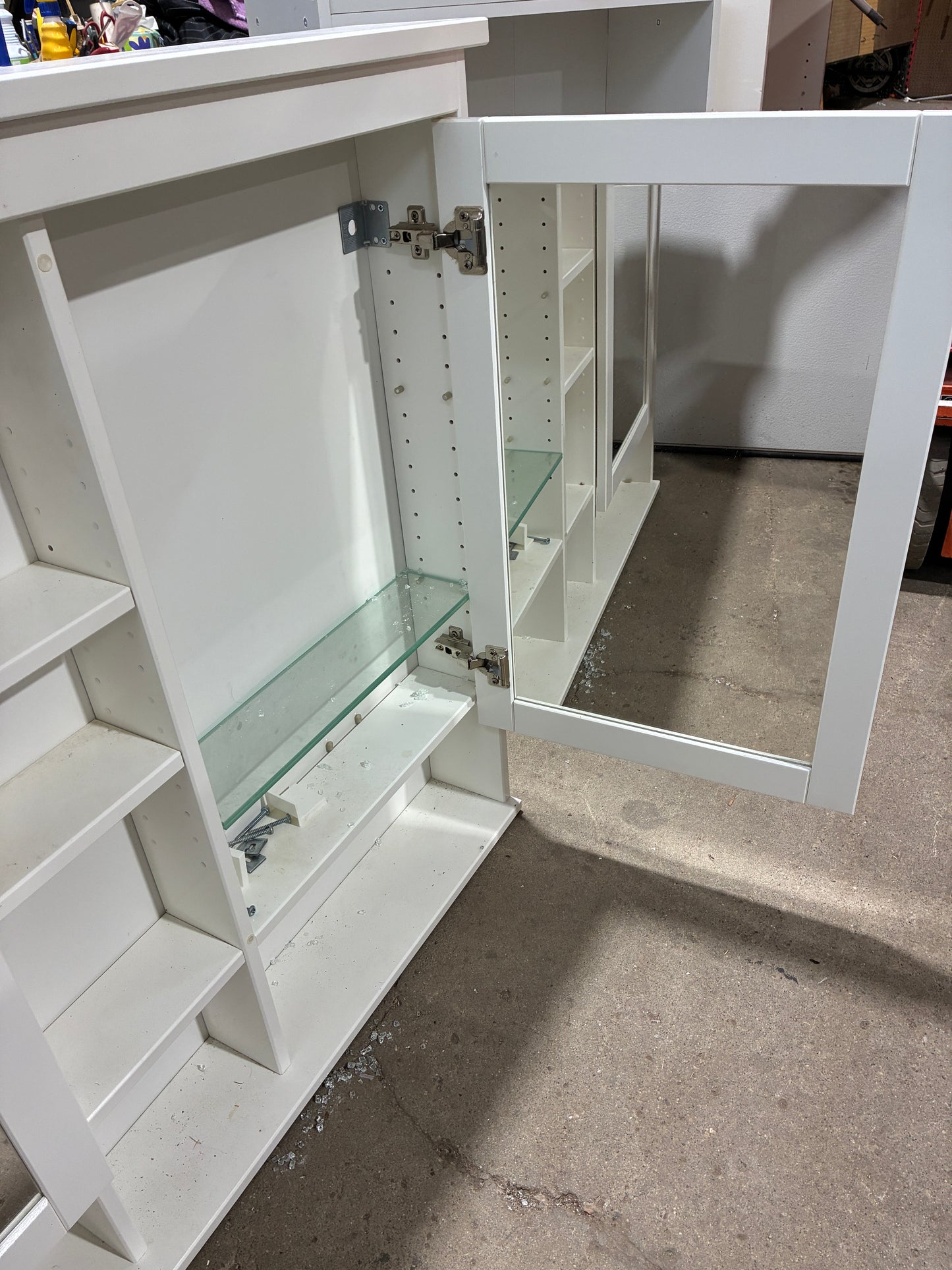 White Mirrored Wall Cabinet with Glass Shelving