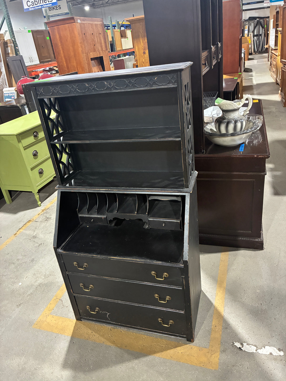 Black Secretary Desk with Open Display Shelves