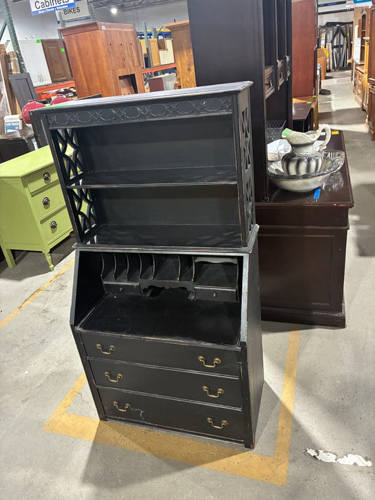 Black Secretary Desk with Open Display Shelves