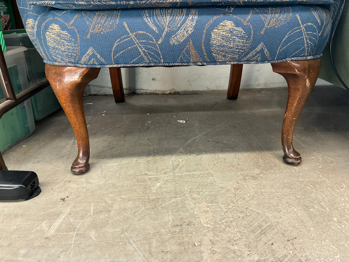 Blue Leaf Pattern Wingback Chair