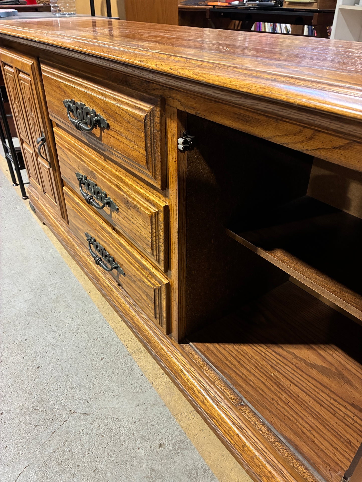 Vintage Wood Sideboard Cabinet with Carved Details
