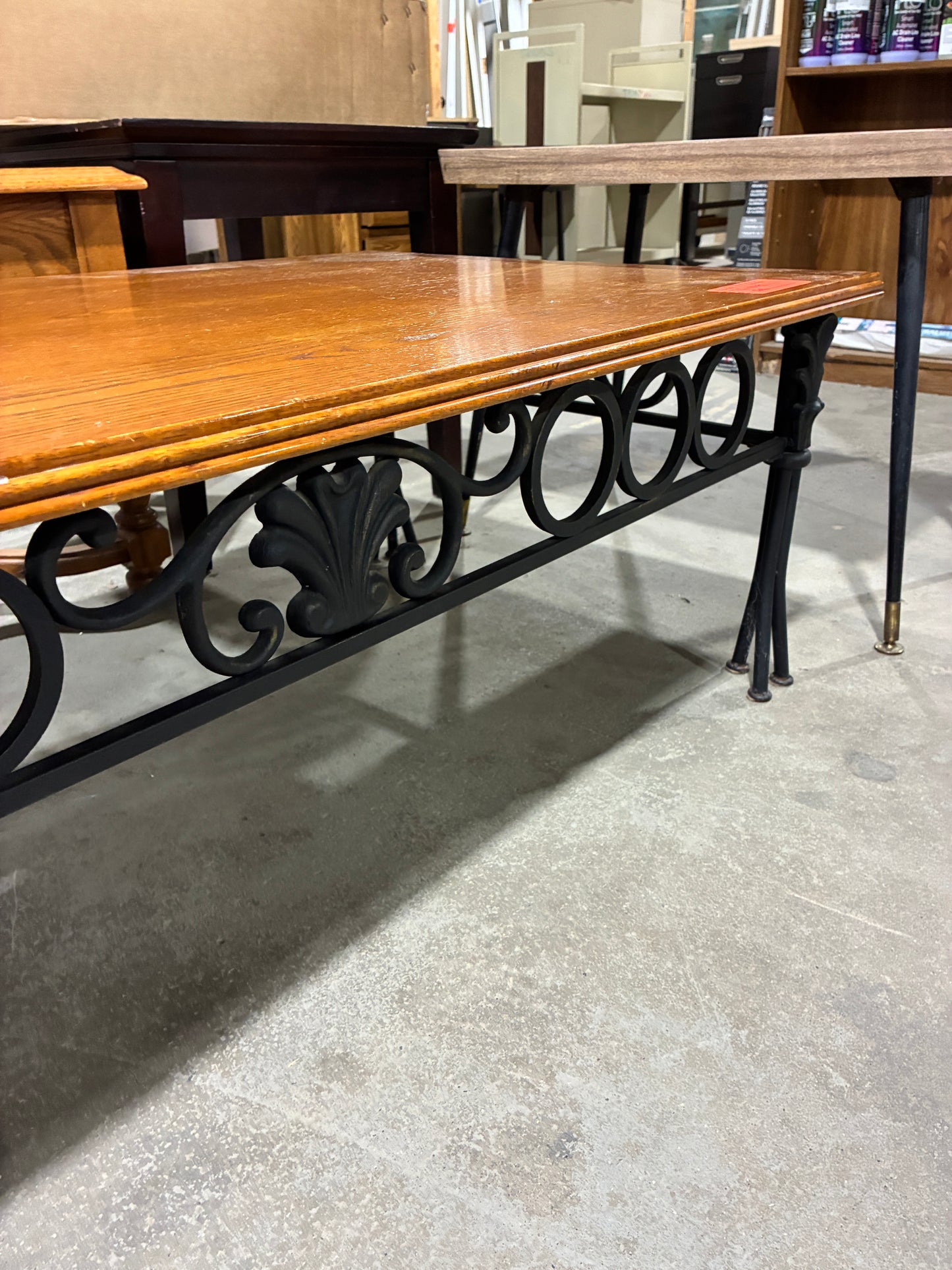 Wood Top Coffee Table with Metal Base