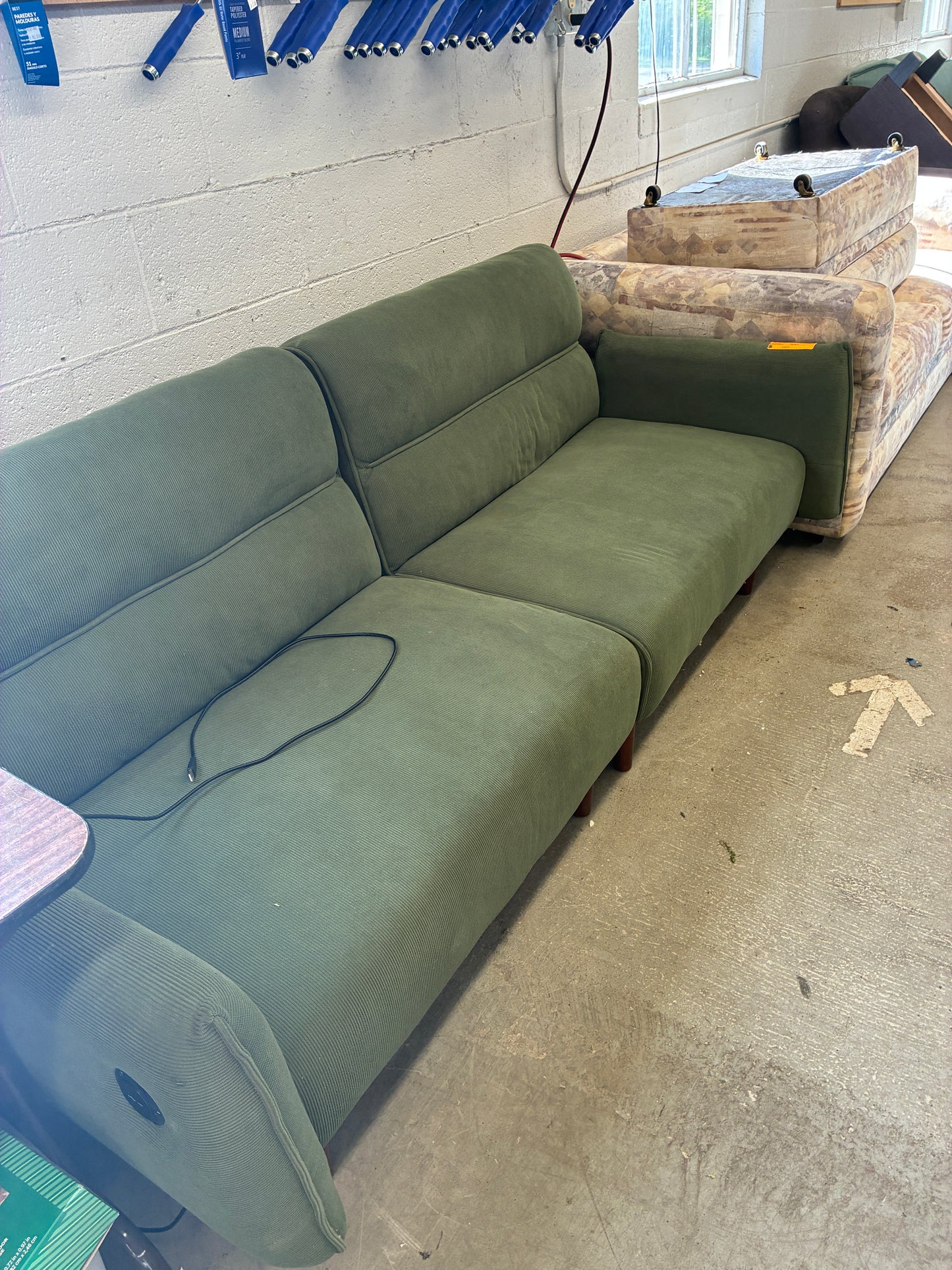Green Upholstered Sofa with USB Charging Ports