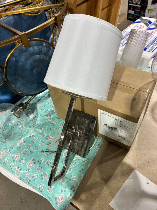 Modern Chrome Wall Sconce with White Fabric Shade