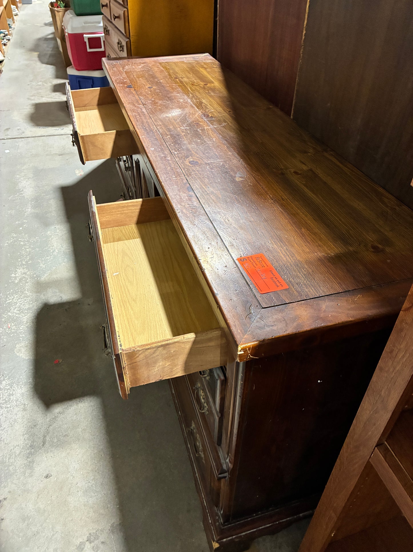 Vintage Solid Wood Dresser with Cabinet Storage