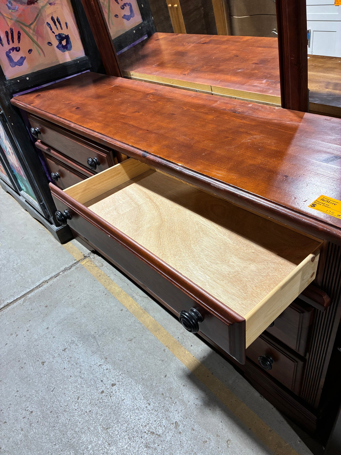 Cherry Finish Dresser with Matching Mirror