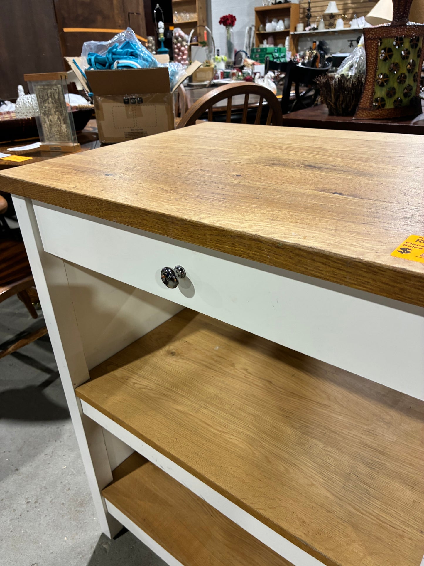 Two-Tone Storage Cabinet with Drawer and Open Shelving
