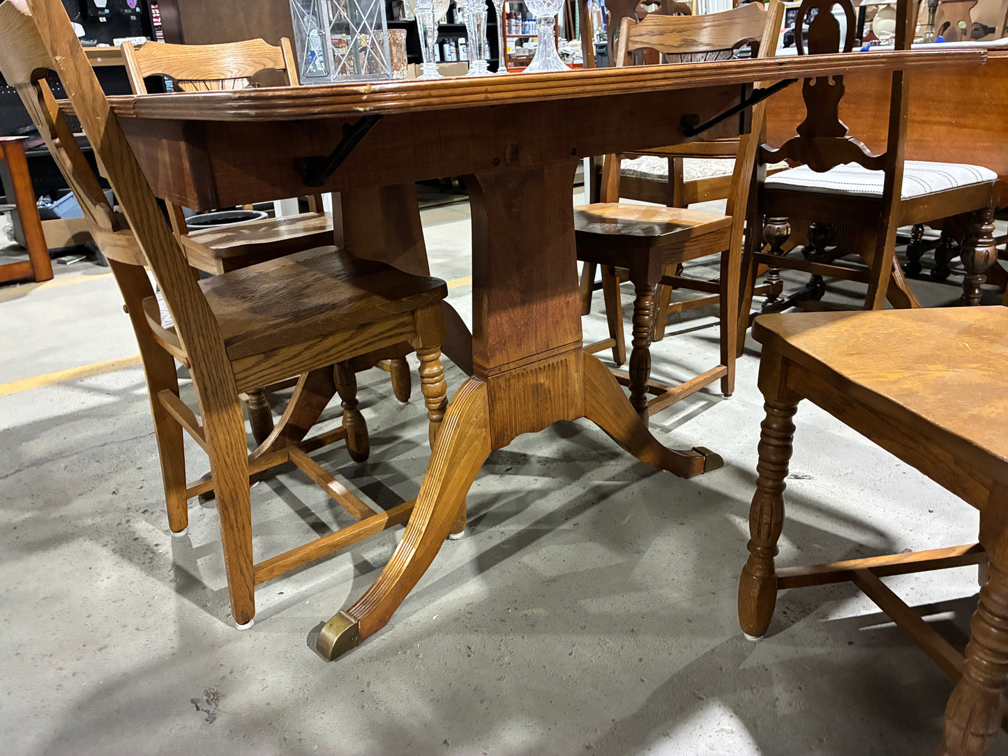 Vintage Wood Drop-Leaf Dining Table Set with 4 Chairs