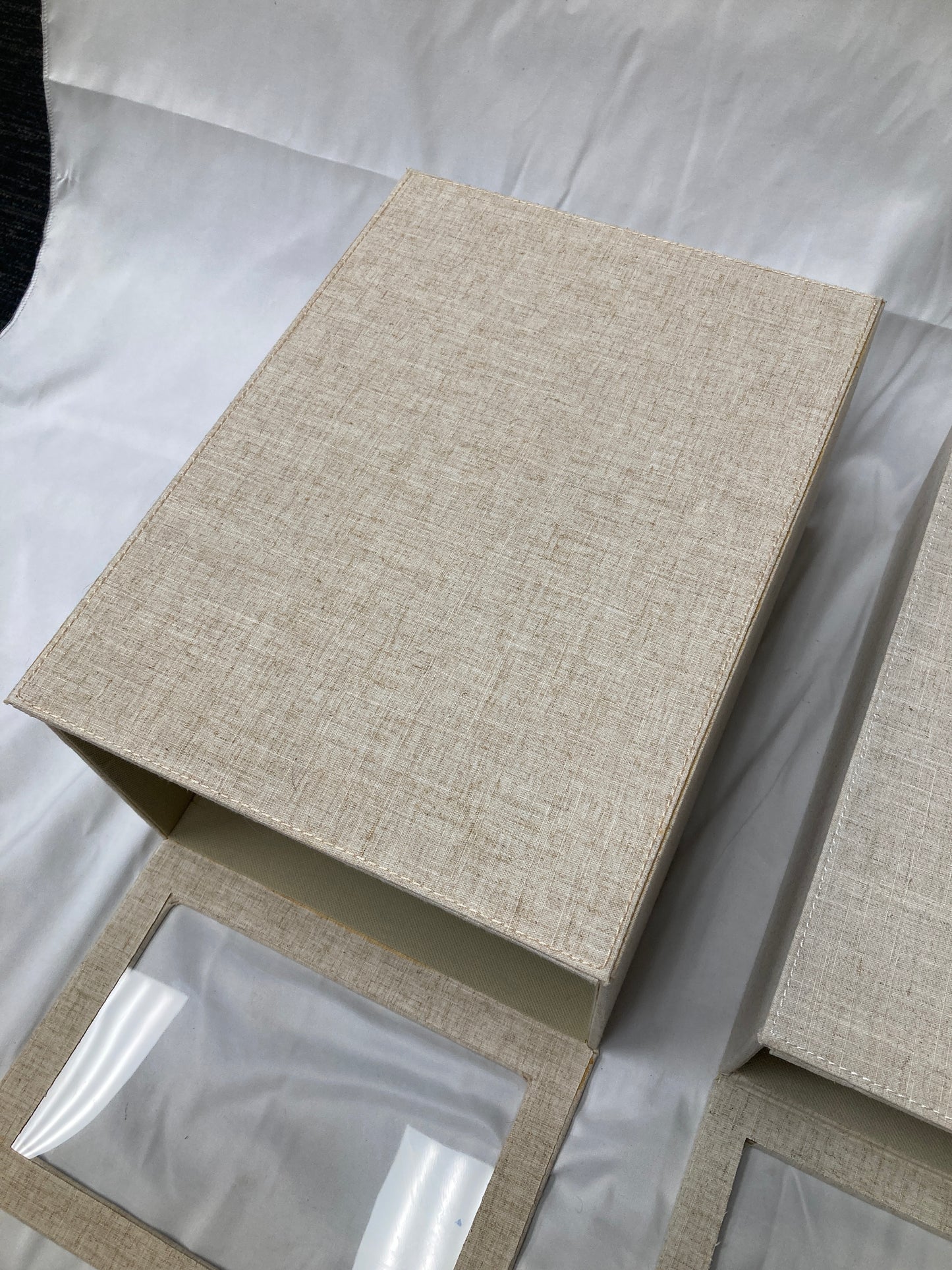 Set of Three Fabric Storage Boxes with Clear Front Panels