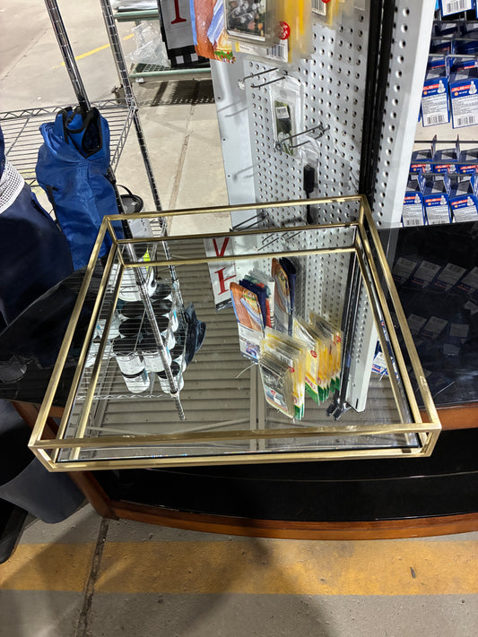Arhaus Mirror Tray – 22" x 22" Brass & Glass