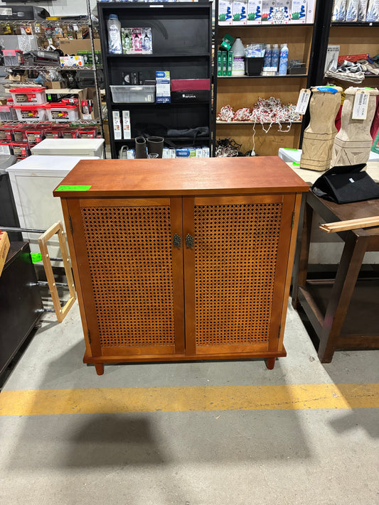 Wooden Storage Cabinet with Woven Cane Doors