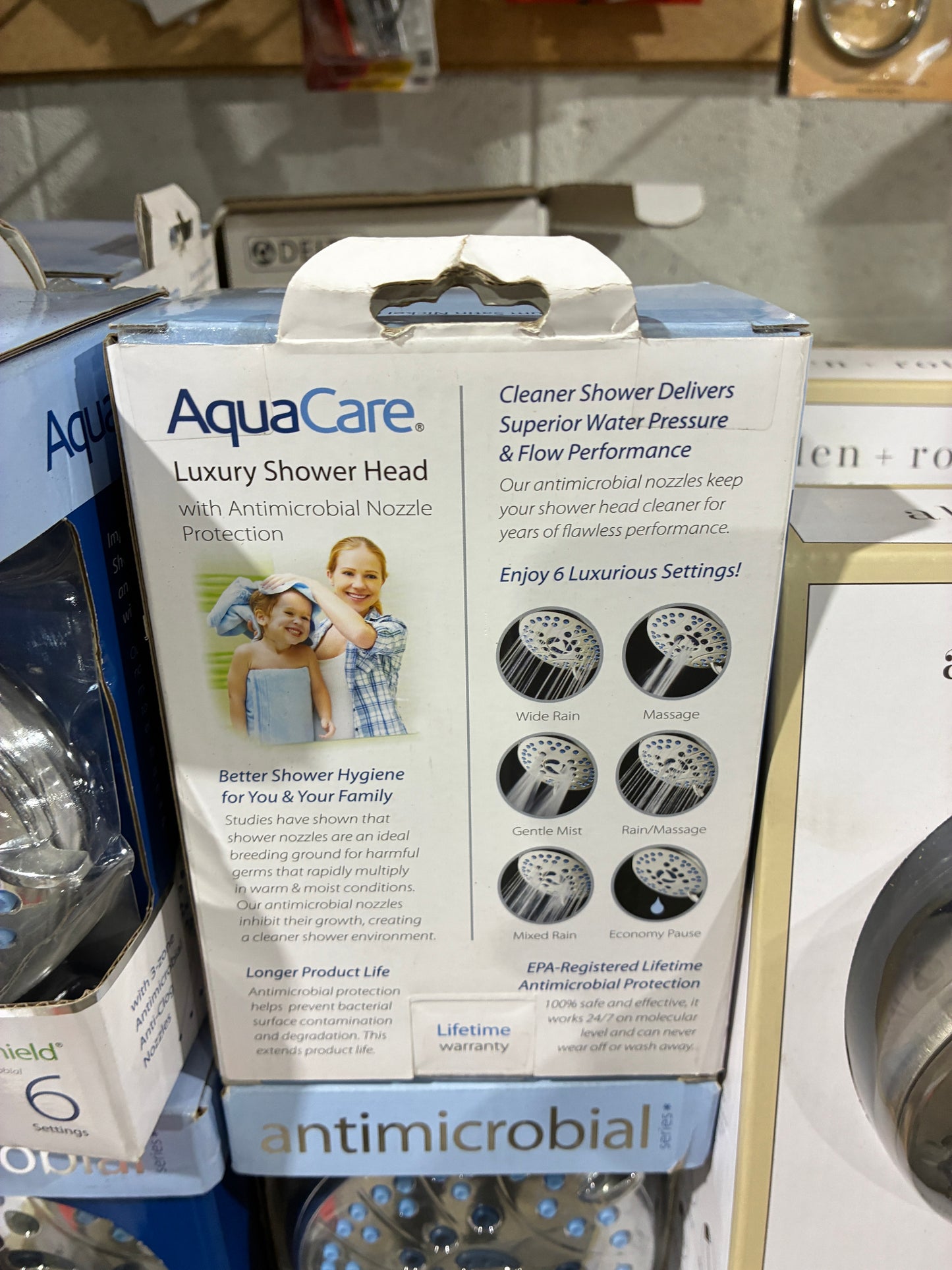 AquaCare Antimicrobial Luxury 4” Shower Head – 6 Settings