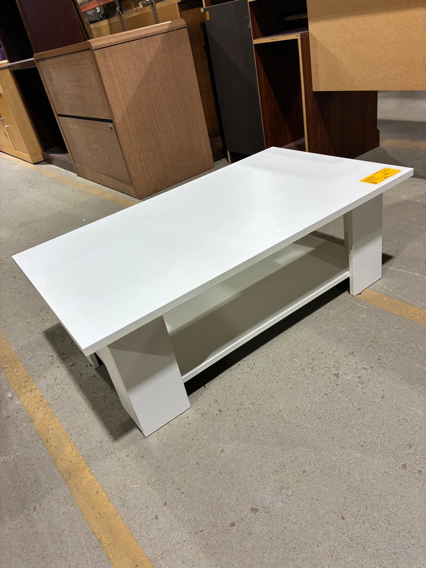 Modern White Coffee Table with Open Storage Shelf