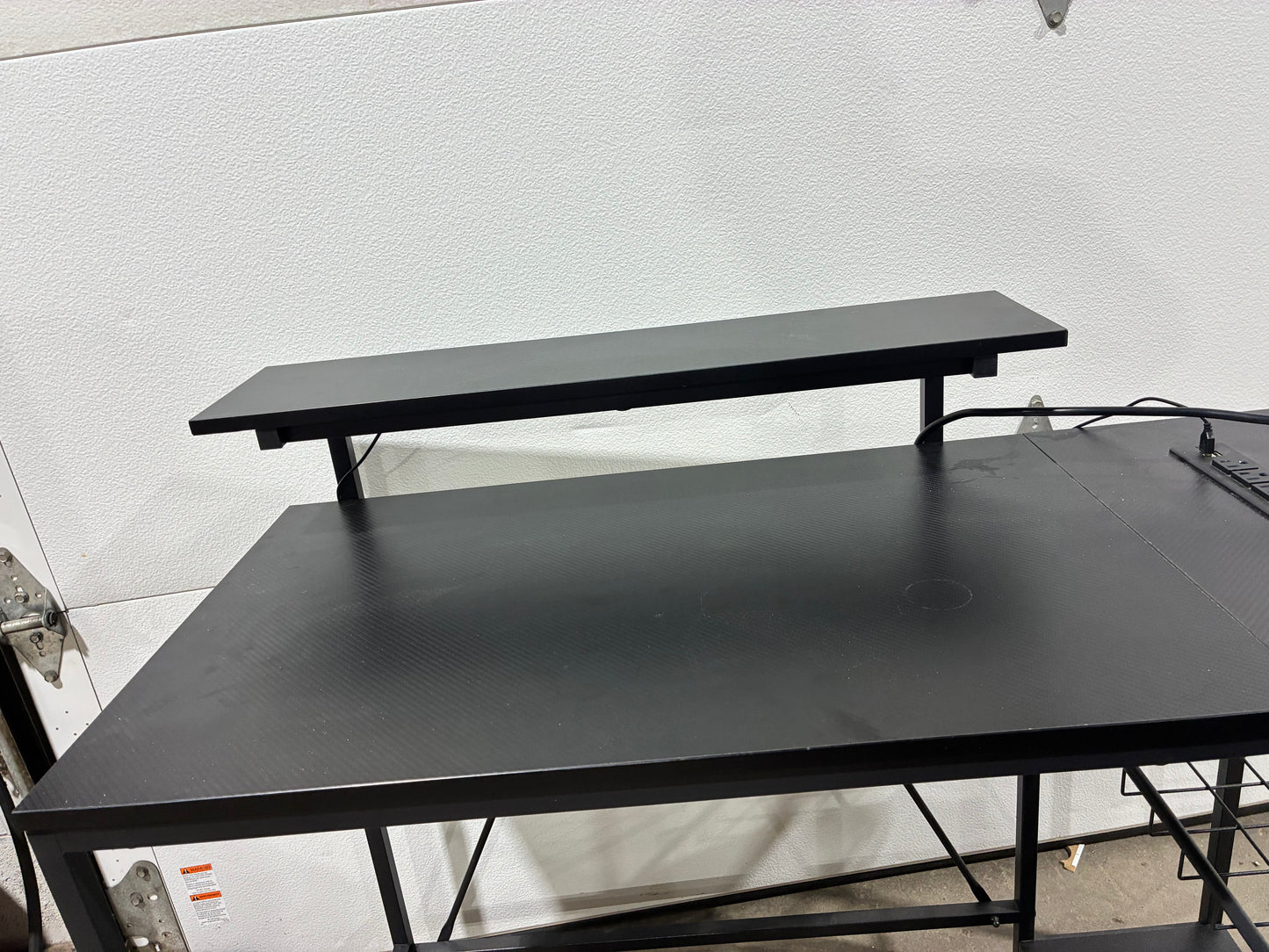 Modern Black Computer Desk with Power Outlet & Monitor Shelf
