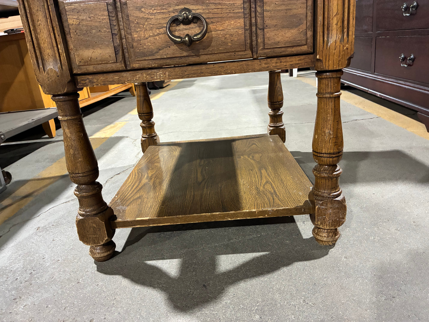 Traditional Oak End Table with Storage Drawer