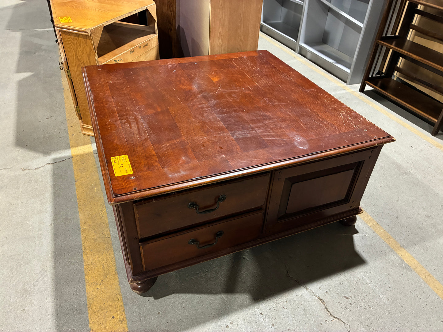 Large Wood Storage Coffee Table with 8 Drawers