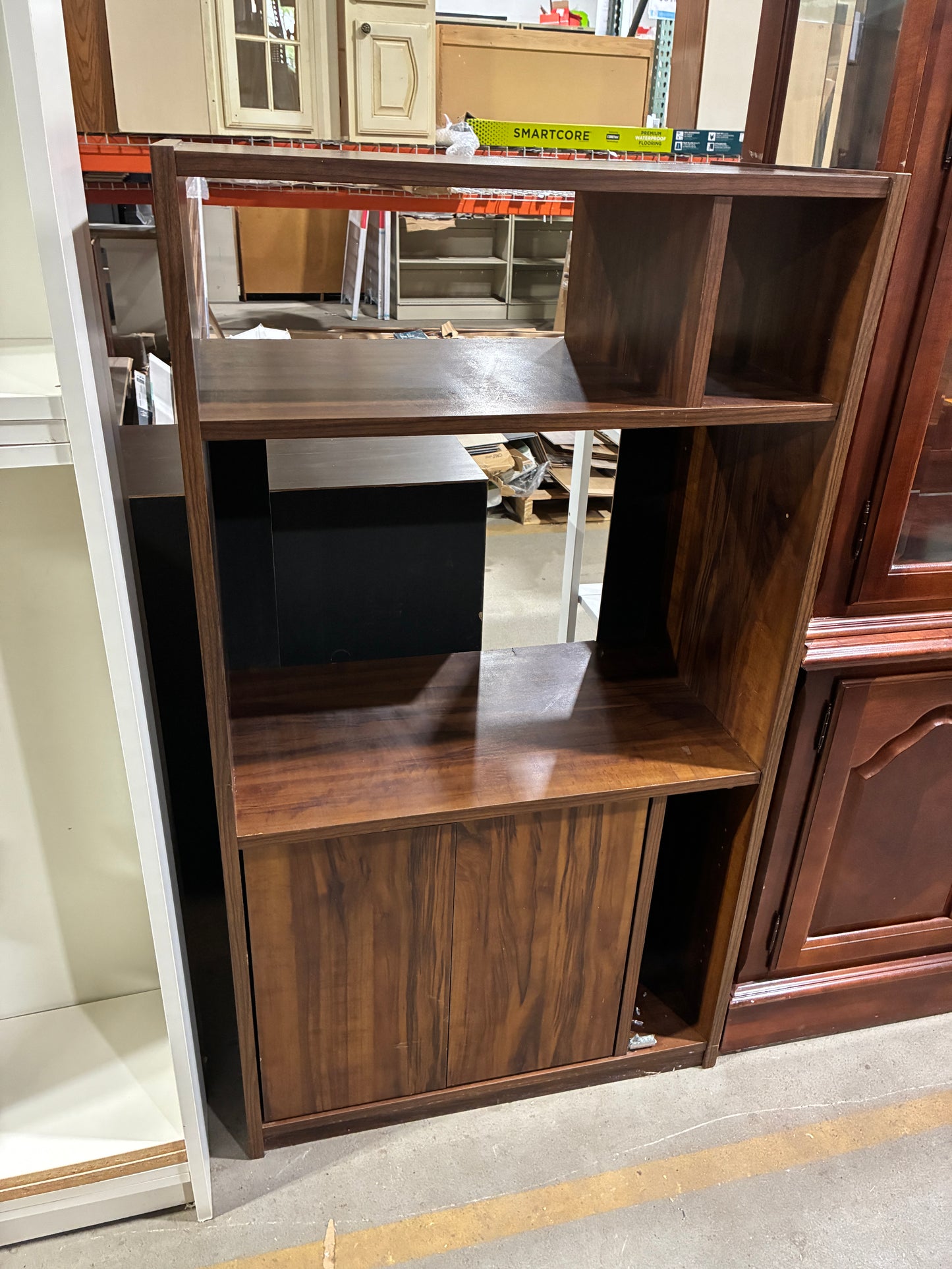 Modern Walnut Storage Cabinet with Open Shelving