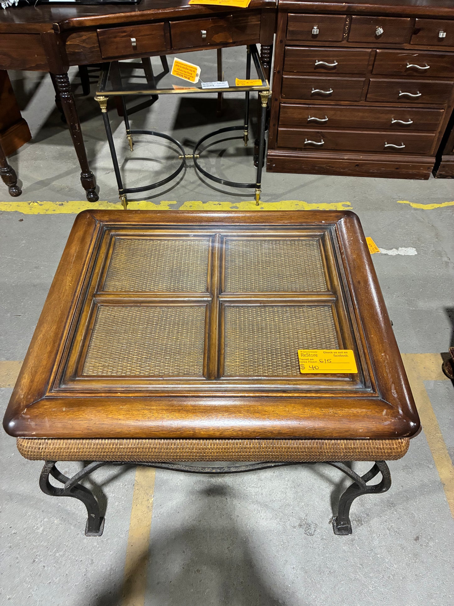Tropical Rattan & Glass Top Accent Table with Storage Drawer #1