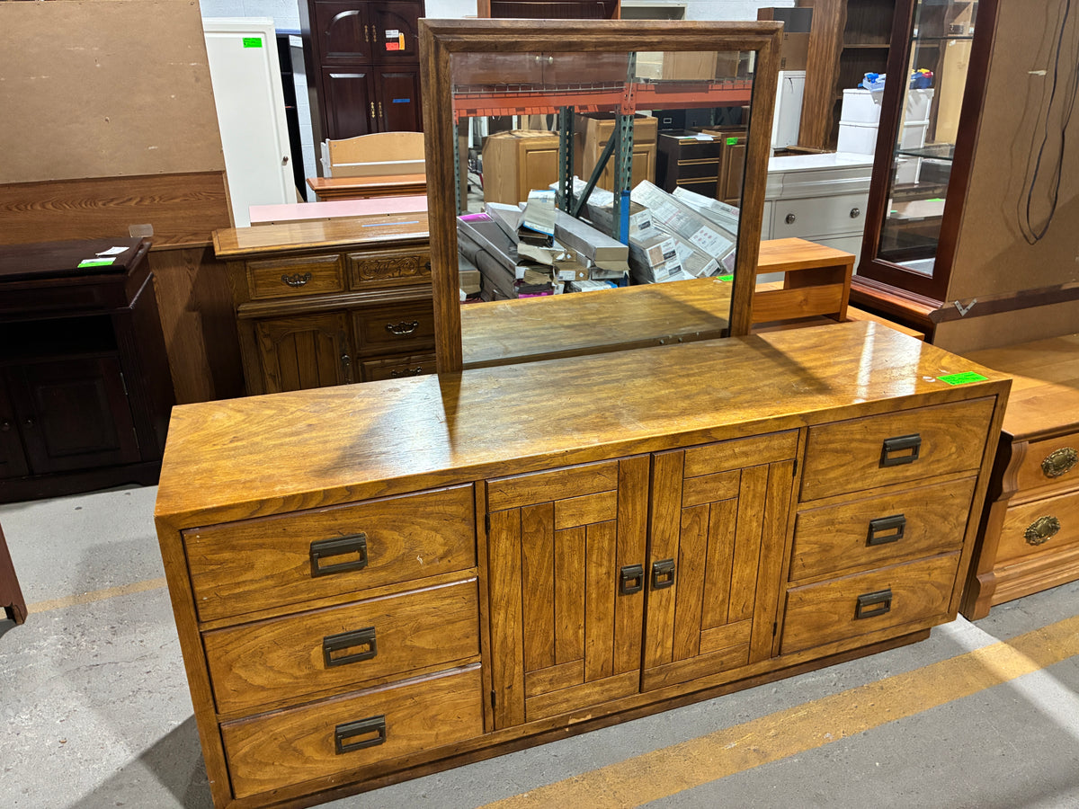 Vintage Wood Dresser with Mirror and Cabinet Storage