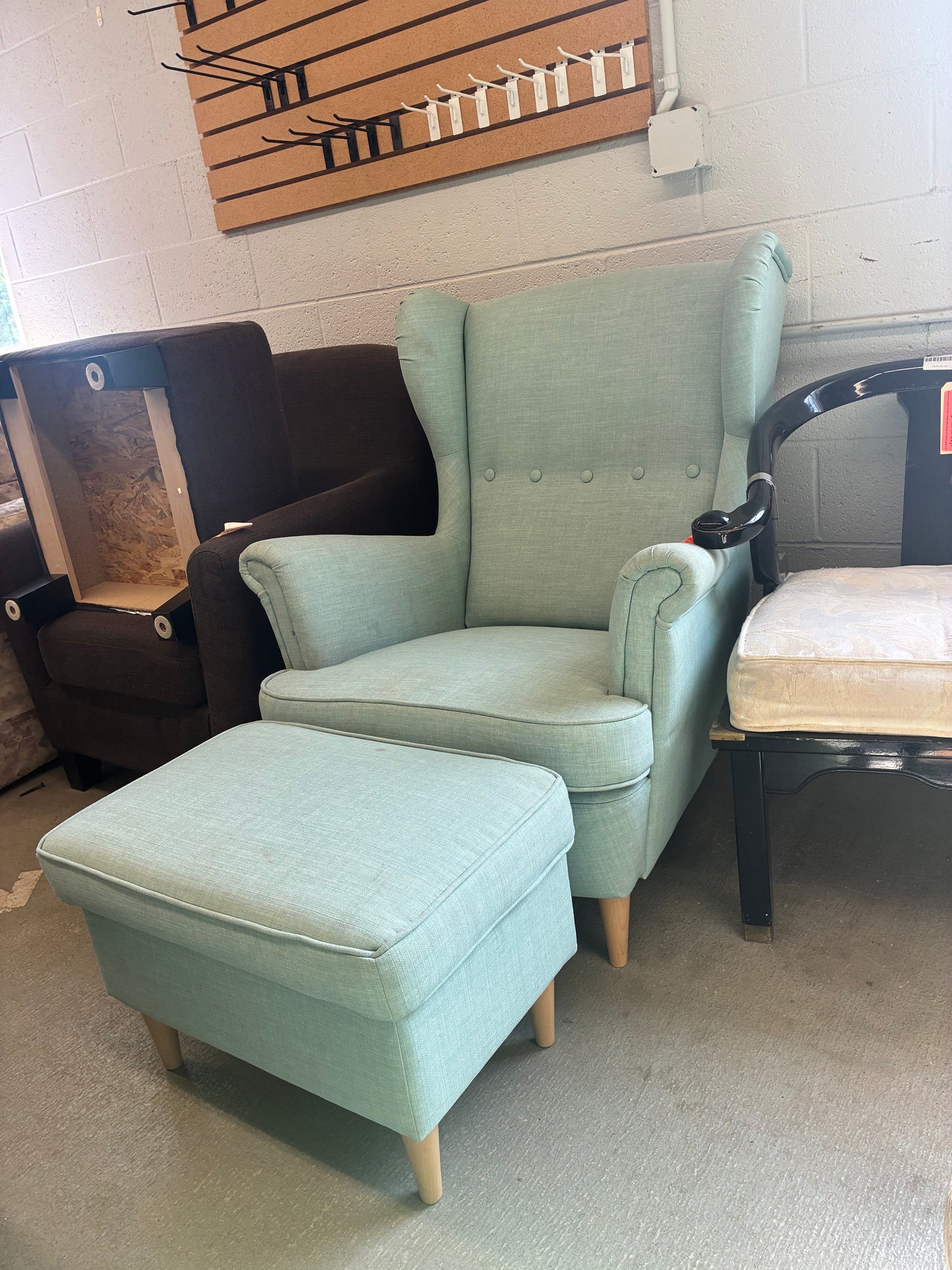 Light Blue Wingback Chair and Ottoman Set