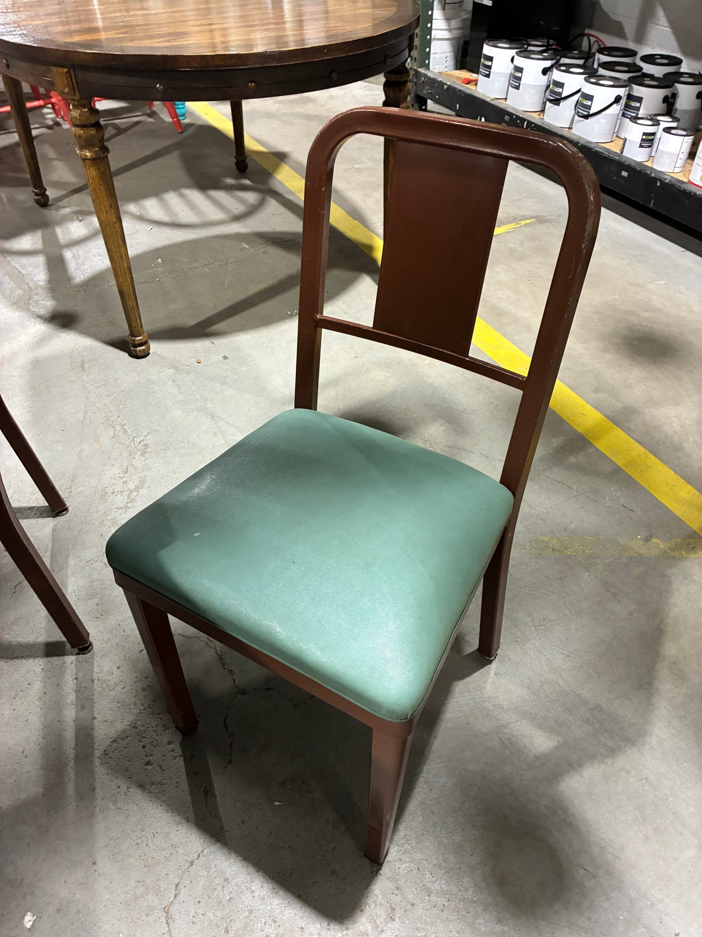 Vintage Wood Dining Table with Metal Frame Chairs