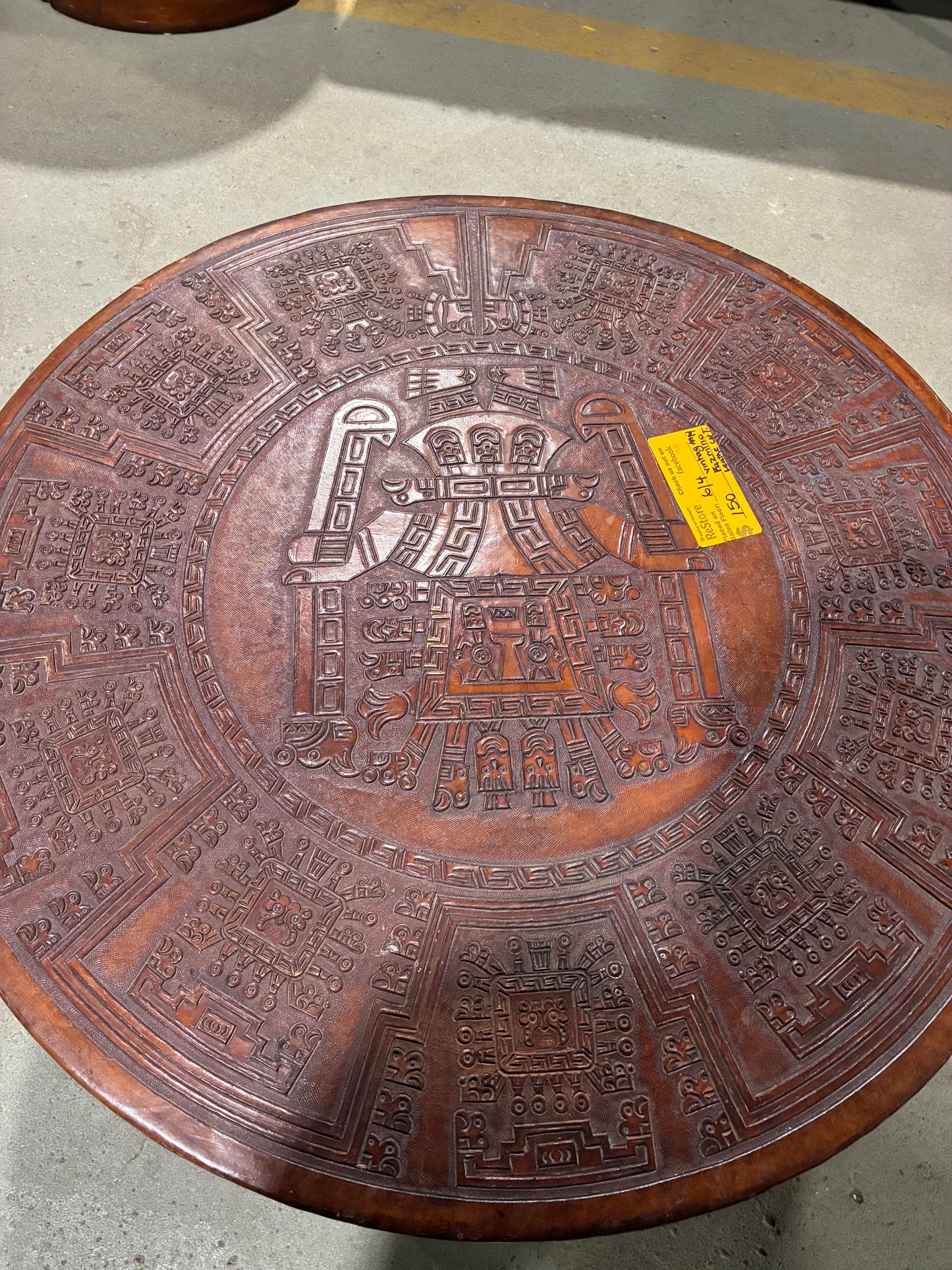 Hand-Carved Round Accent Coffee Table