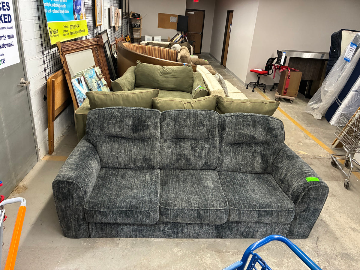 Charcoal Gray Upholstered Three-Seat Sofa