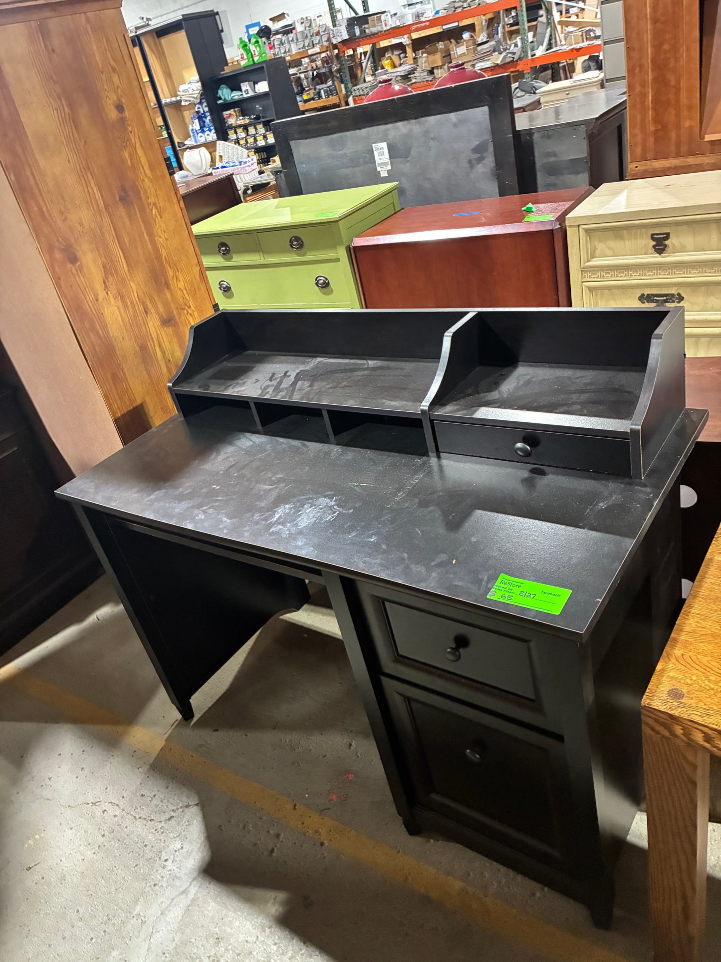 Black Home Office Desk with Organizer Hutch