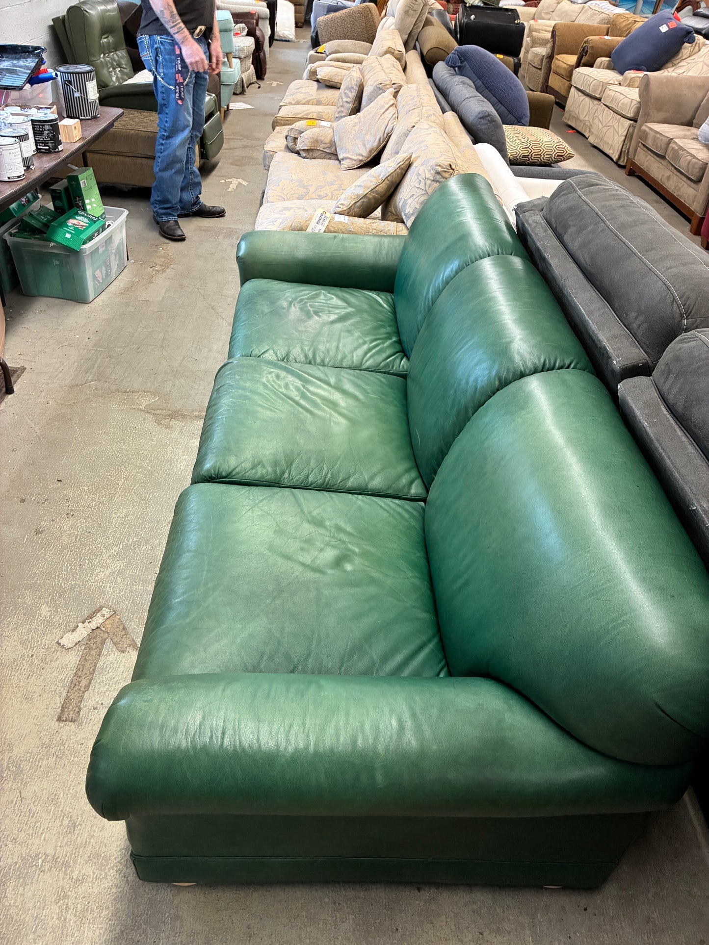 Leathermen’s Guild Green Leather Sofa