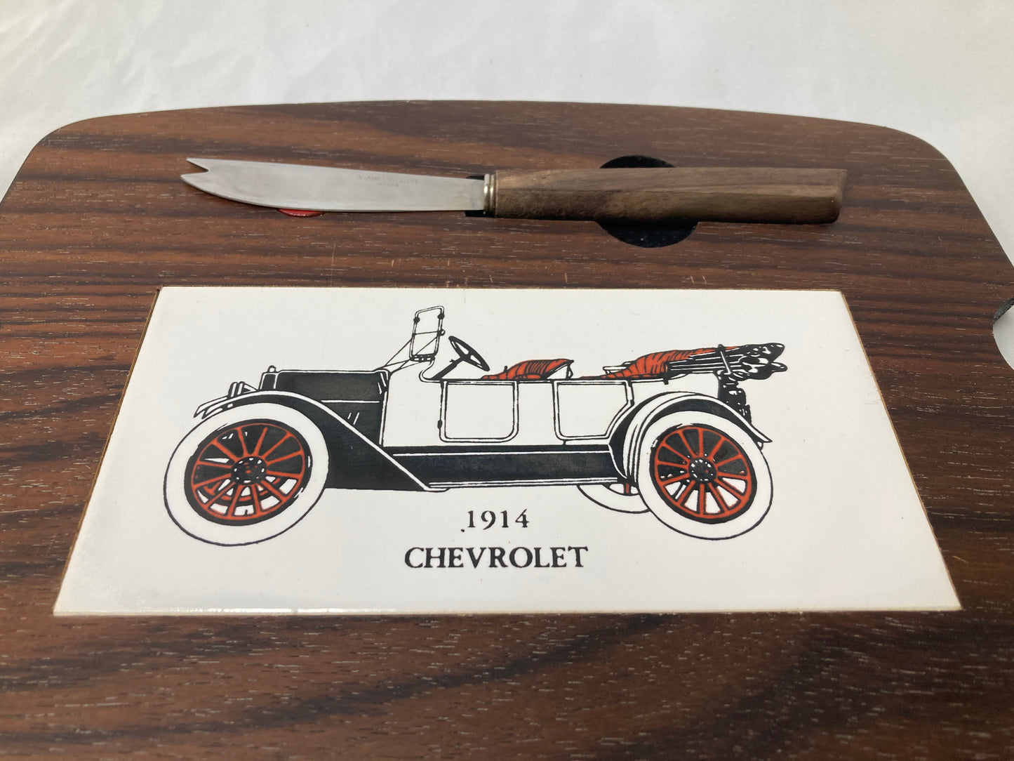 Vintage 1914 Chevrolet Cheese Board with Knife