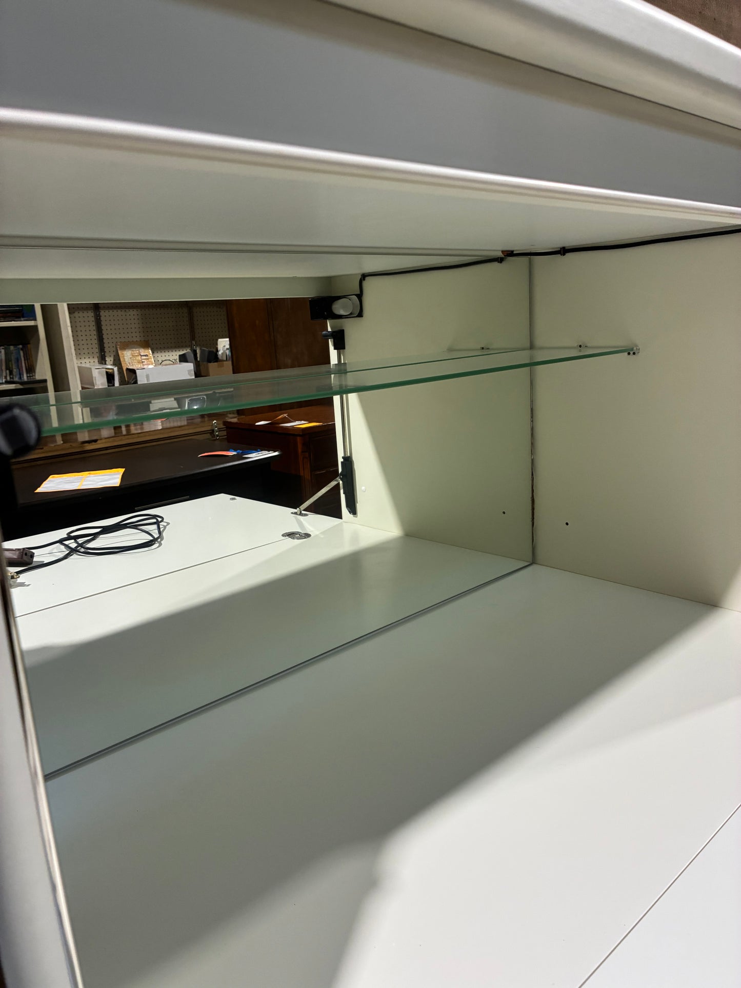 White Flip-Down Storage Cabinet with Glass Shelf