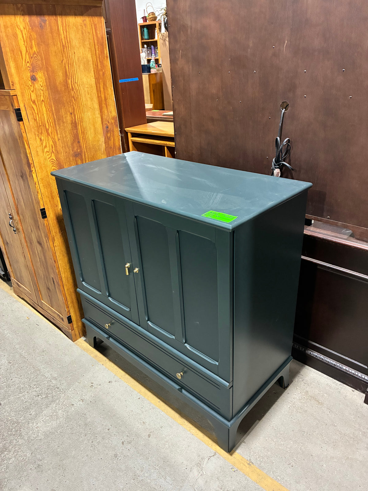 Dark Green Storage Cabinet with Drawer