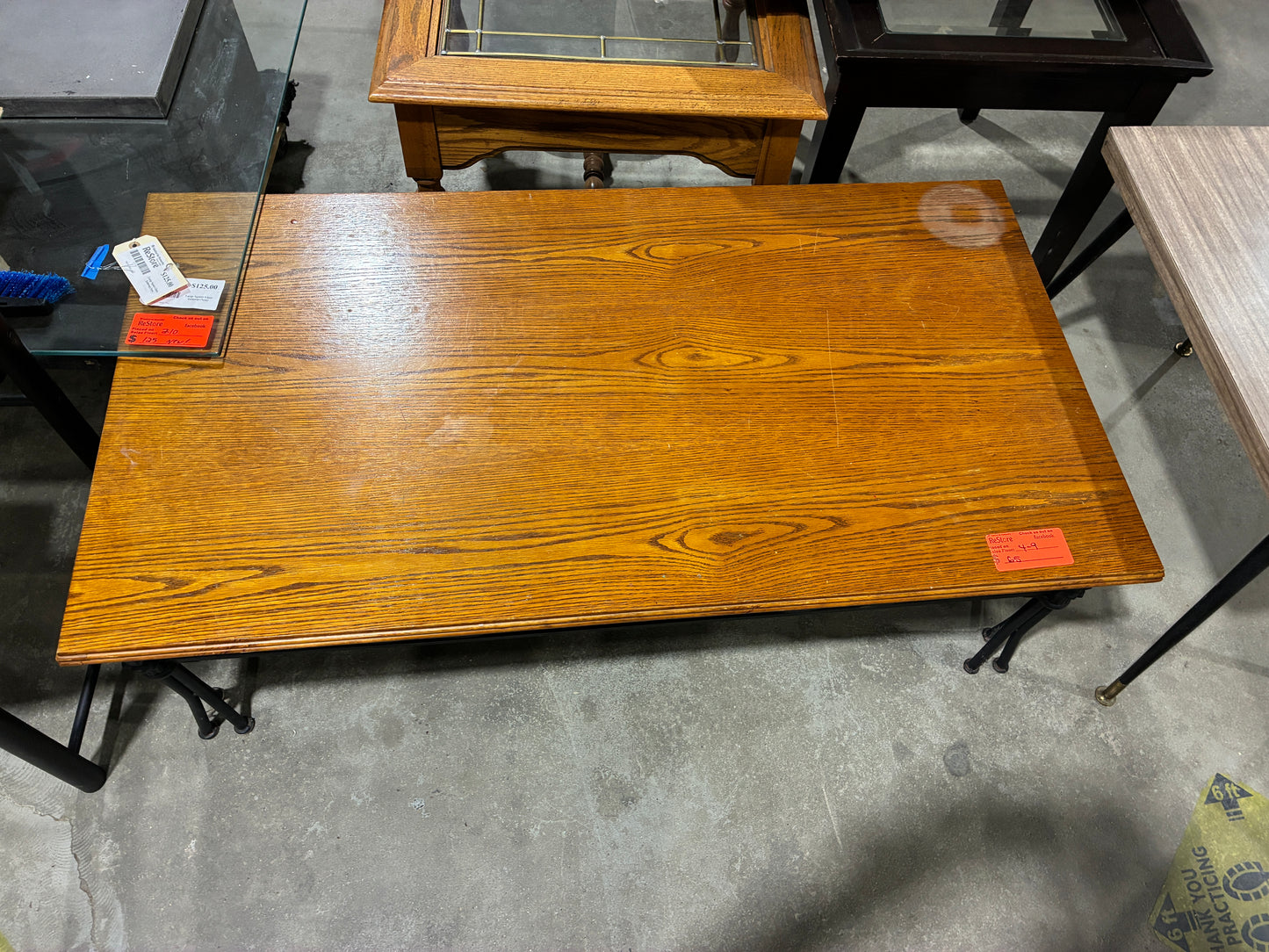 Wood Top Coffee Table with Metal Base