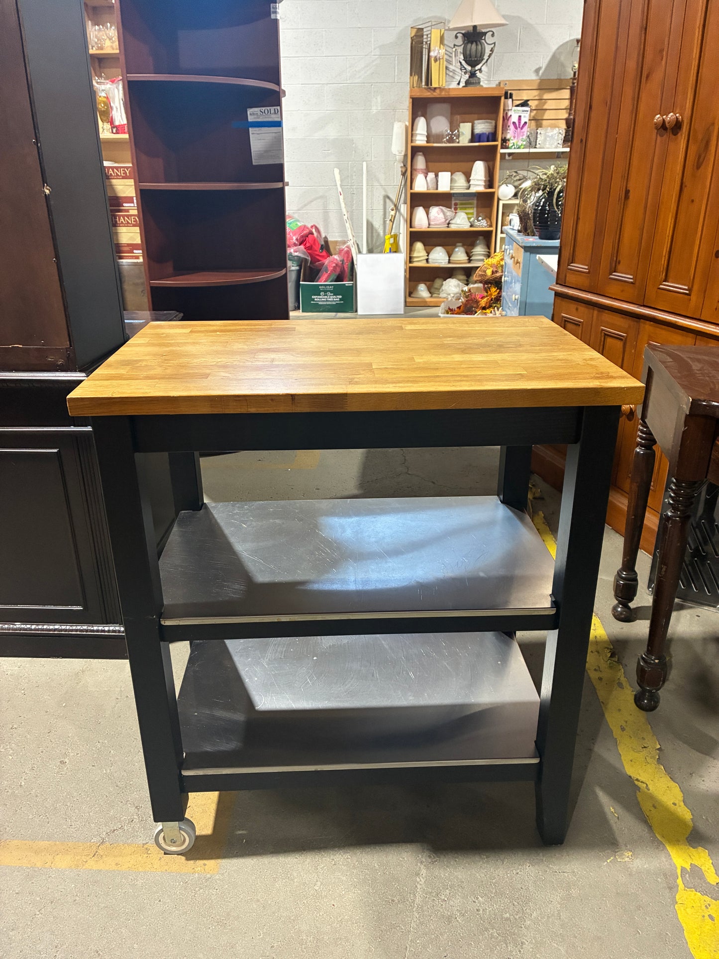 Rolling Kitchen Island with Butcher Block Top