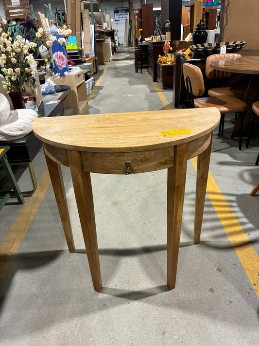 Light Oak Half-Moon Accent Table with Drawer
