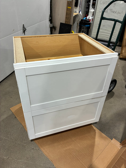 Arcadia 30" White Base Cabinet with Dual Drawers
