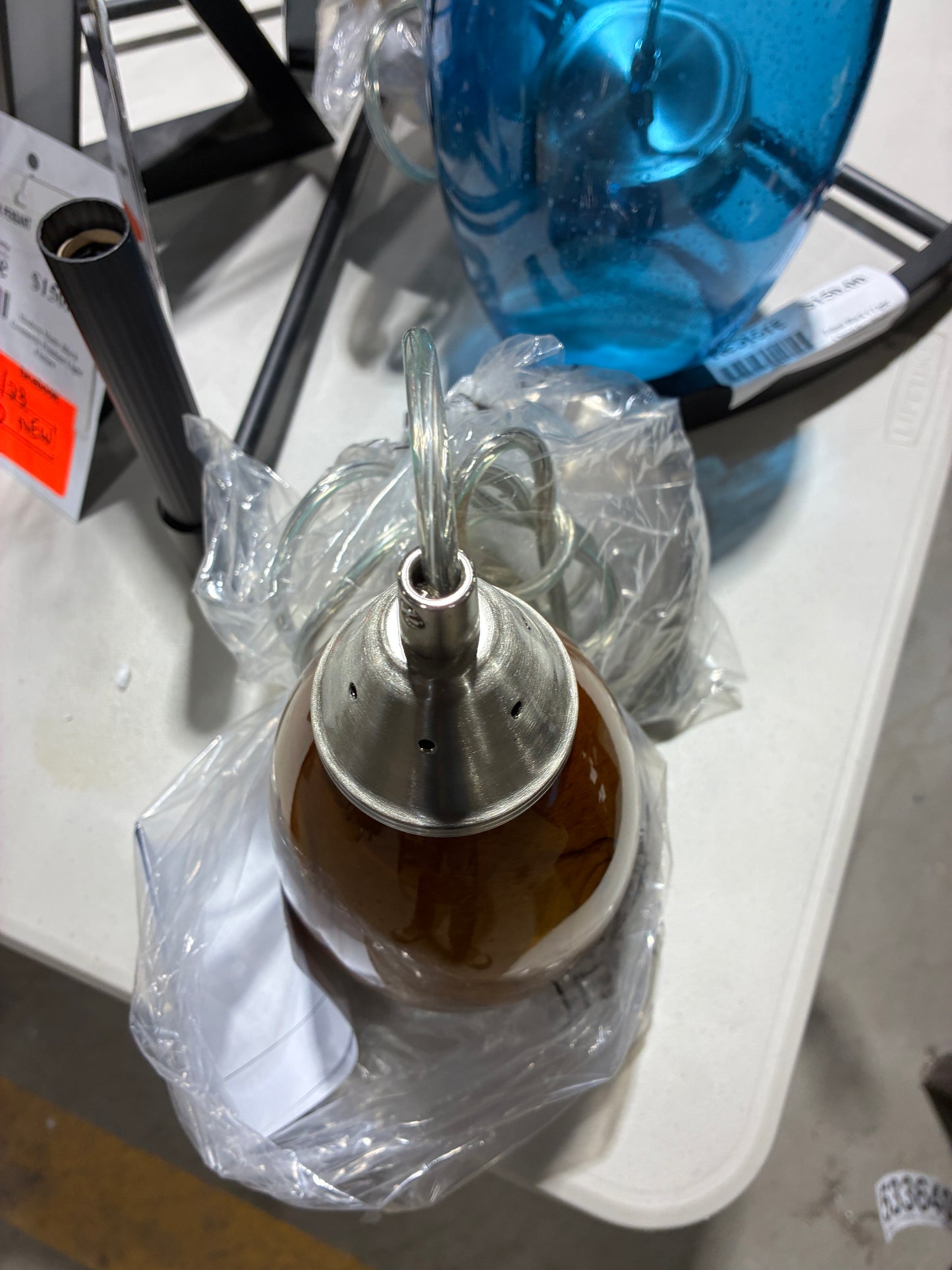 Amber Art Glass Pendant Light with Brushed Nickel Hardware