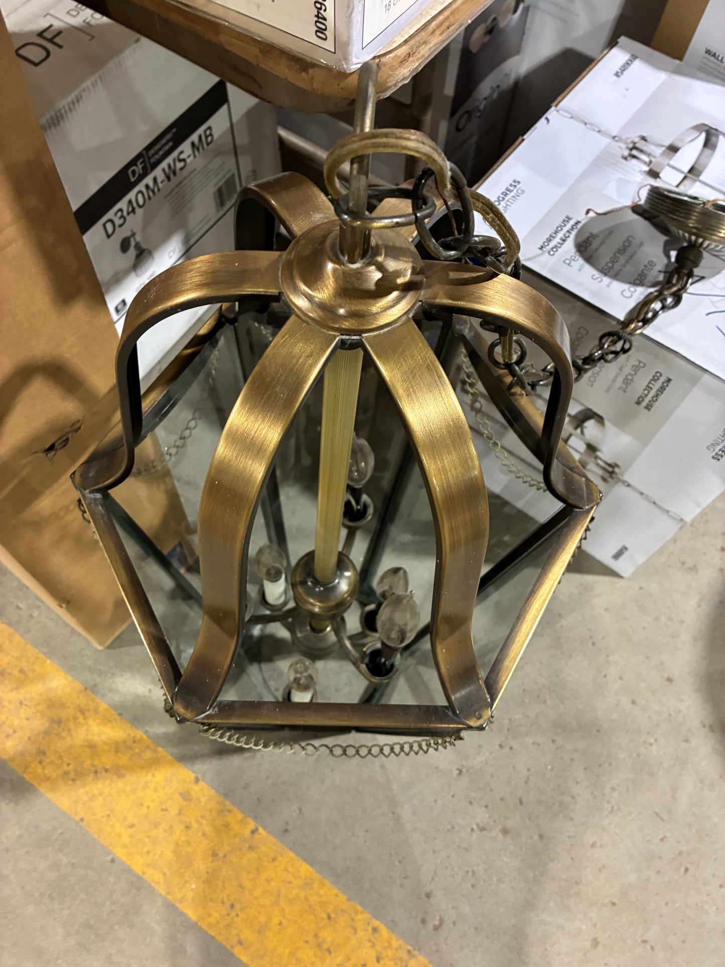 Large Brass Lantern Style 4 Light Pendant Chandelier
