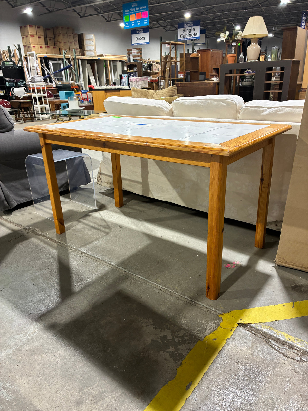 Wood Dining Table with White Tile Top