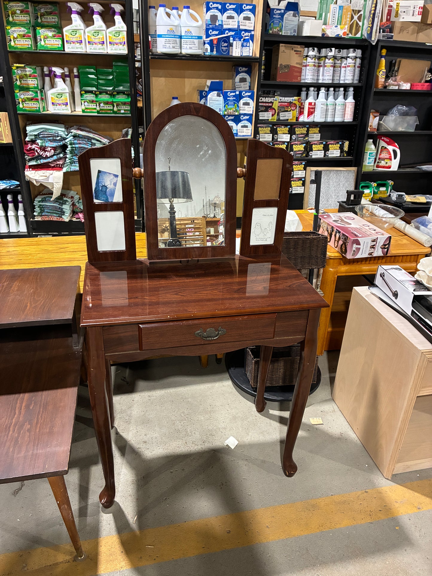 Cherry Finish Vanity Table with Swivel Mirror