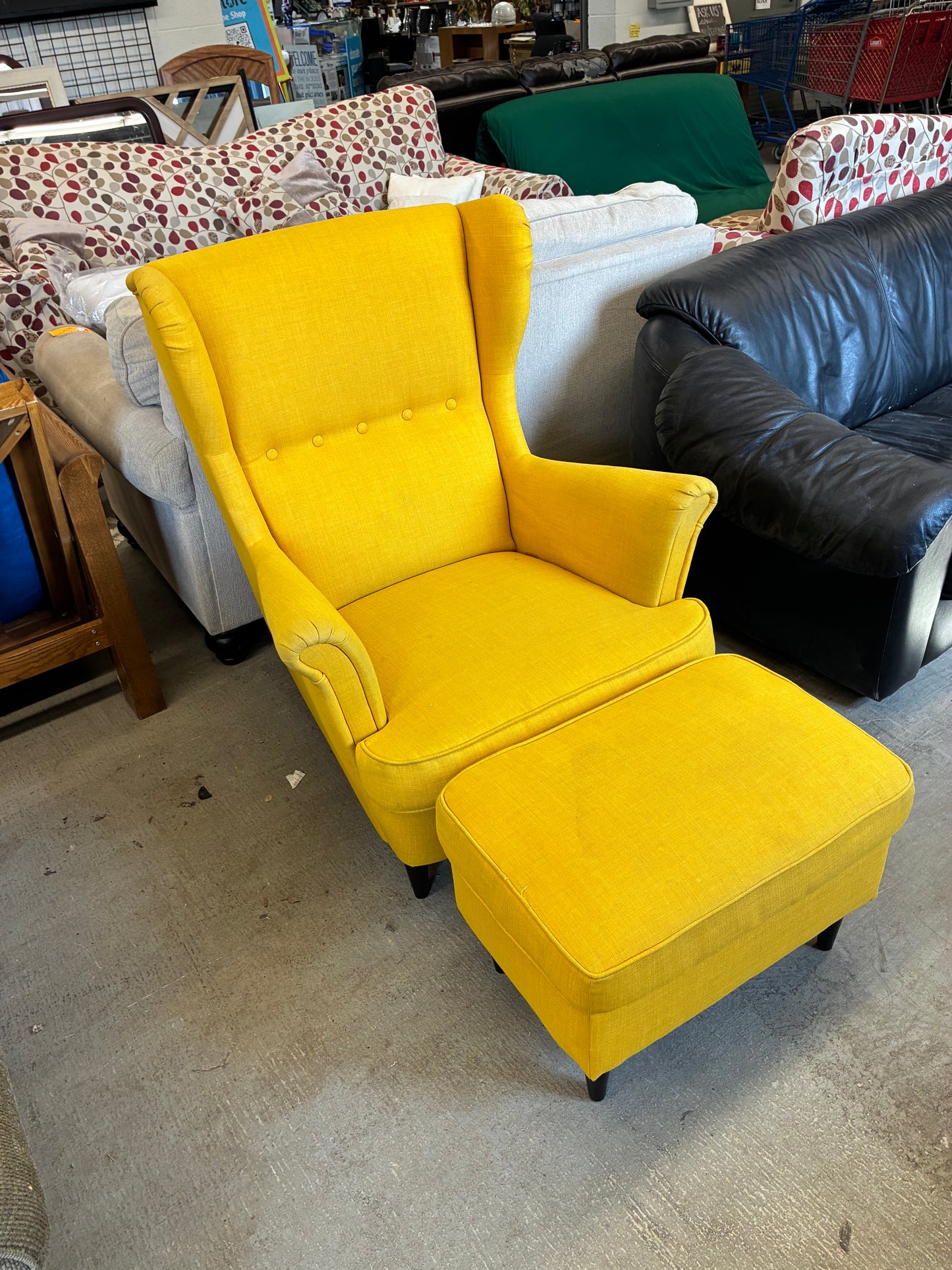 Bright Yellow Wingback Accent Chair with Ottoman
