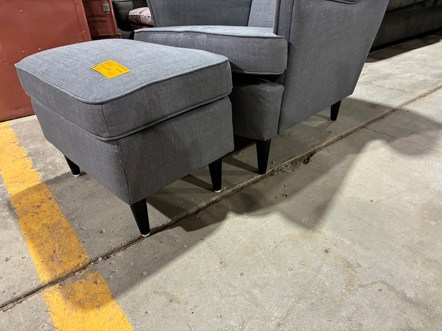 Gray Wingback Accent Chair with Ottoman