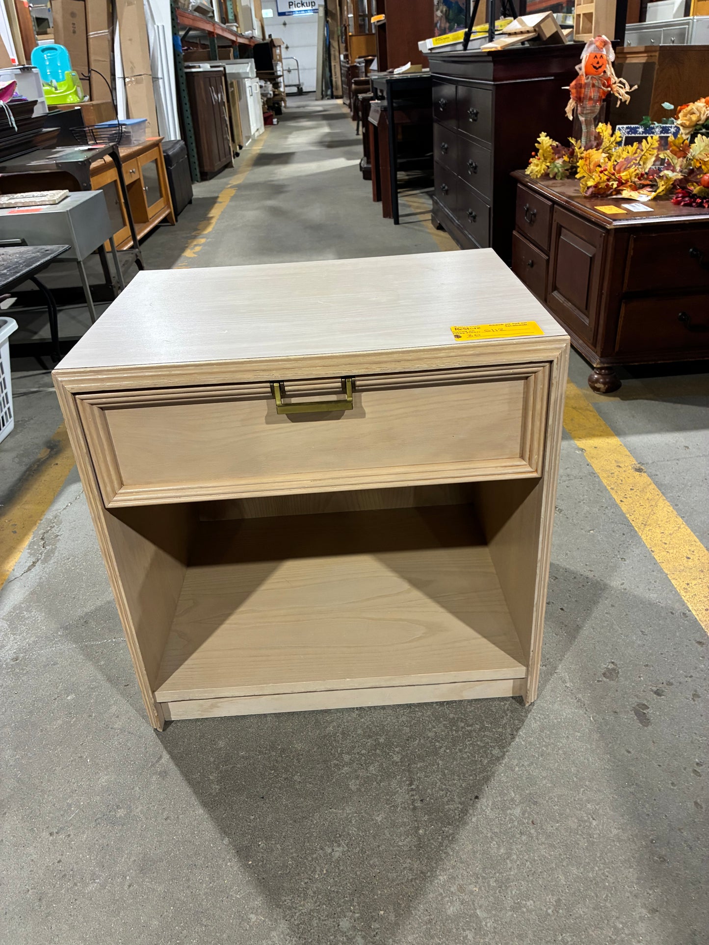 Light Wood One-Drawer Nightstand with Open Shelf