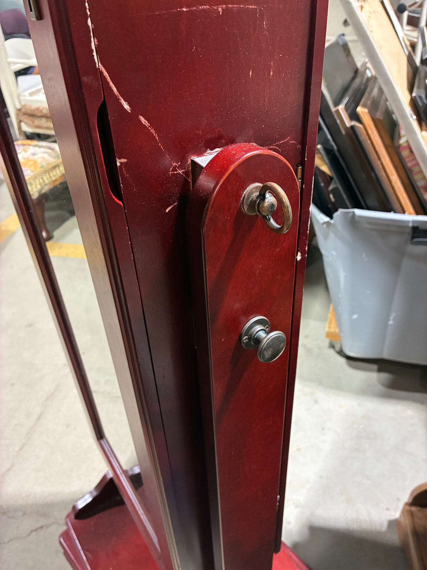 Locking Cherry Finish Jewelry Armoire with Mirror