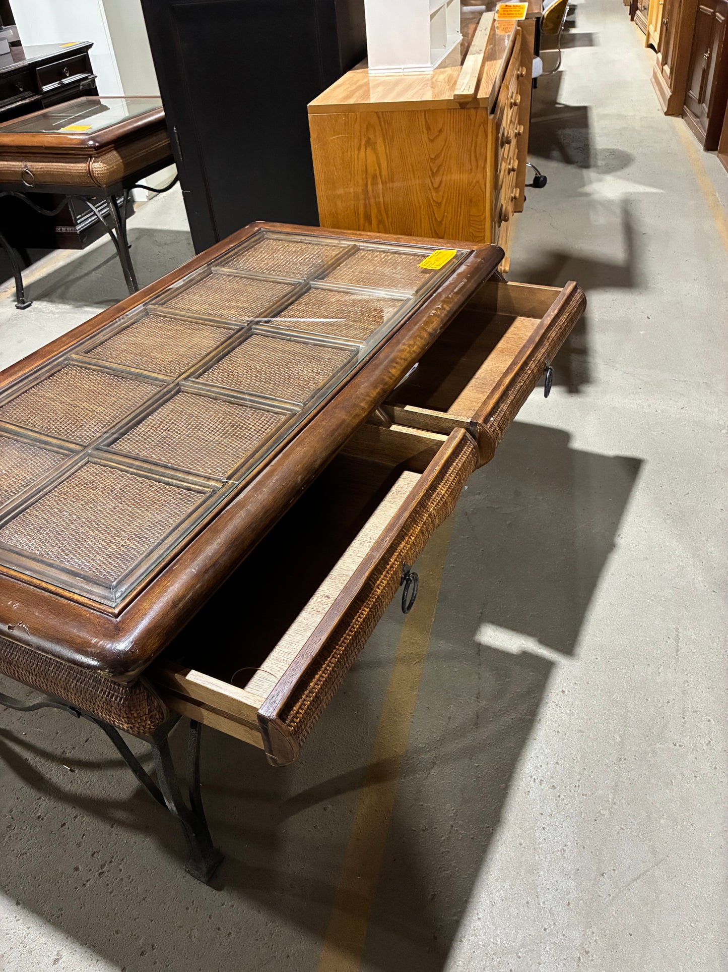 Tropical Rattan Coffee Table with Dual Storage Drawers