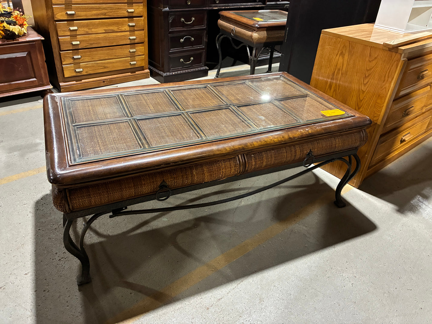 Tropical Rattan Coffee Table with Dual Storage Drawers
