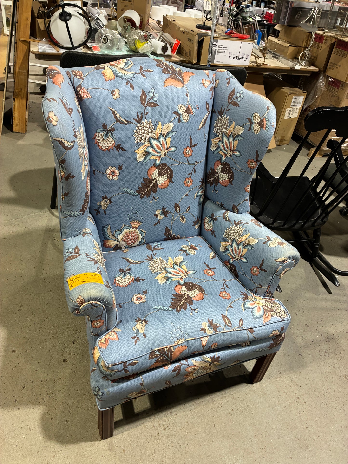 Custom Crafted Floral Wingback Accent Chair