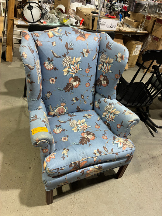 Custom Crafted Floral Wingback Accent Chair